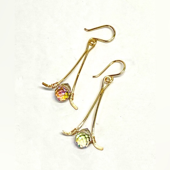 HANDMADE Faceted Austrian Crystal Hand Wrapped Earrings, Artisan Jewelry Gift - Picture 4 of 10